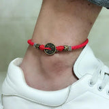 Men's Red Leather Coin Anklet - Vintage Retro Style