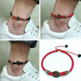 Men's Red Leather Coin Anklet - Vintage Retro Style