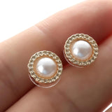 6 Pairs Flower Pearl Earrings - Zircon Crystal Rhinestones Jewelry