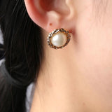 6 Pairs Flower Pearl Earrings - Zircon Crystal Rhinestones Jewelry