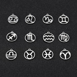 12pcs Zodiac Sign Charms Stainless Steel Charms for Making Jewelry