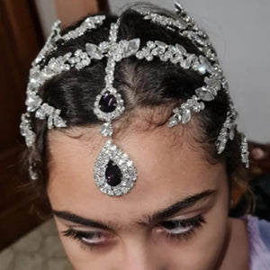 Indian Rhinestone Bridal Water Drop Pendant Head Chain