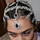 Indian Rhinestone Bridal Water Drop Pendant Head Chain