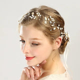 Golden Leaf Bridal Hair Band Wedding Crystal Pearl Hairpin Set