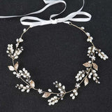Golden Leaf Bridal Hair Band Wedding Crystal Pearl Hairpin Set