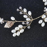 Golden Leaf Bridal Hair Band Wedding Crystal Pearl Hairpin Set