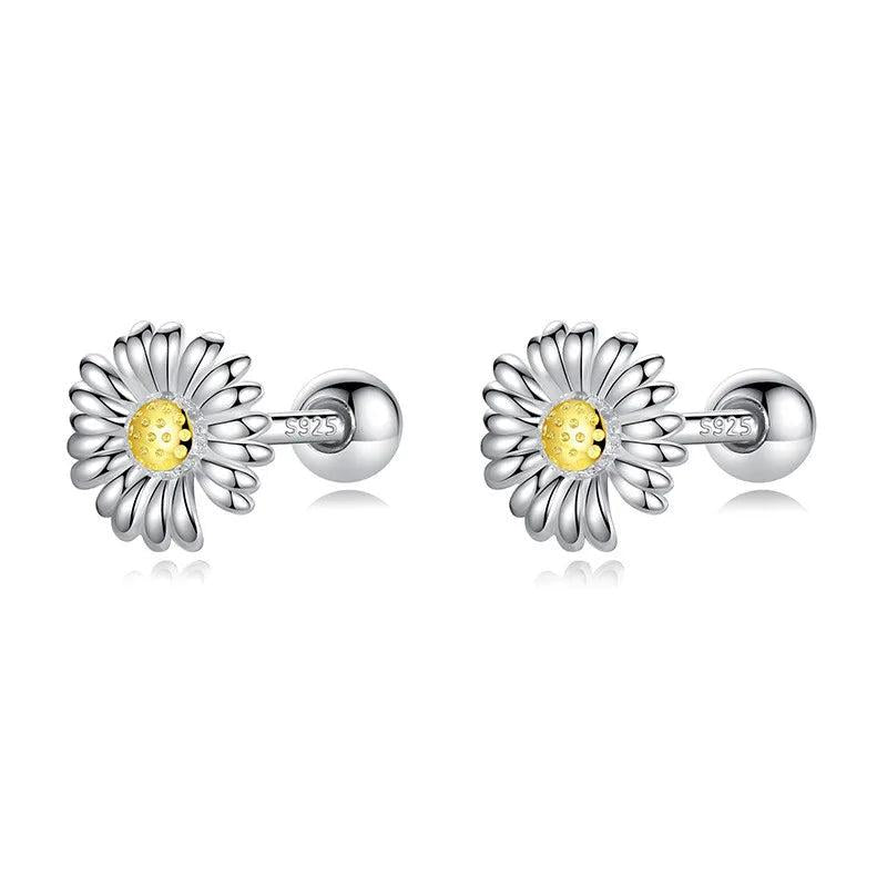 925 Silver Daisy Flower Stud Earrings For Women Children Baby