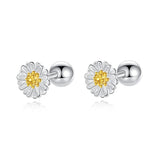 925 Silver Daisy Flower Stud Earrings For Women Children Baby