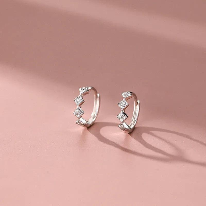 925 Silver Inlaid Zircon Rhombus Earrings for Women