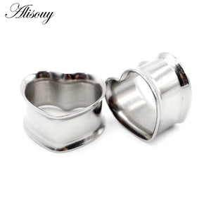 2pcs 8-30mm Stainless Steel Heart Ear Tunnels Plugs Expander Gauges