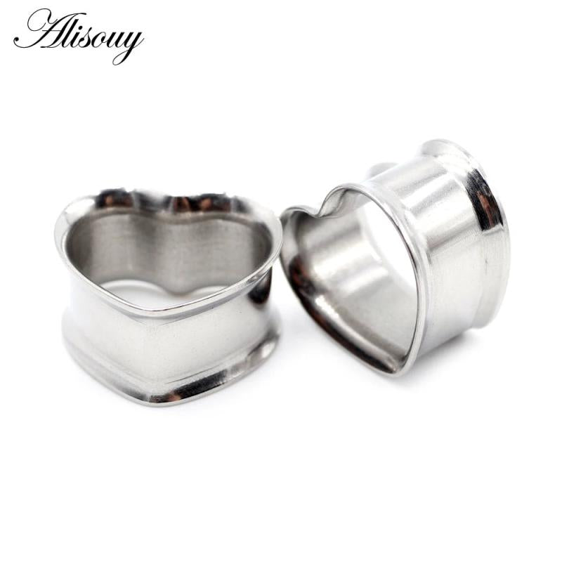 2pcs 8-30mm Stainless Steel Heart Ear Tunnels Plugs Expander Gauges