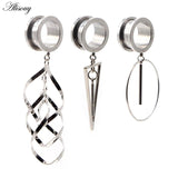 2pcs Stainless Steel Ear Plugs Dangle Ear Piercing Flesh Tunnel