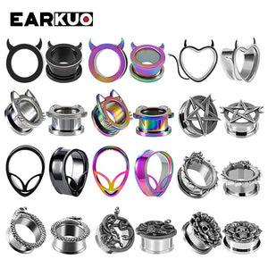 EARKUO Stainless Steel Ear Plugs Tunnels Stretchers Body Piercing Jewelry Earrin