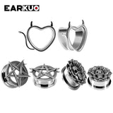 EARKUO Stainless Steel Ear Plugs Tunnels Stretchers Body Piercing Jewelry Earrin