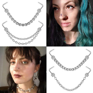 Double Nose Piercing Chain Stainless Steel for Women