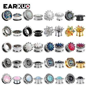 Flower Zircon Crystal Stainless Steel Ear Plugs Gauges Piercing