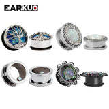 Flower Zircon Crystal Stainless Steel Ear Plugs Gauges Piercing