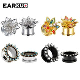 Flower Zircon Crystal Stainless Steel Ear Plugs Gauges Piercing
