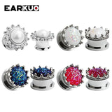 Flower Zircon Crystal Stainless Steel Ear Plugs Gauges Piercing