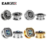 Flower Zircon Crystal Stainless Steel Ear Plugs Gauges Piercing