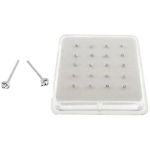 20 Pcs Straight Pin Nose Stud with Crystal End Ball Nose Piercing