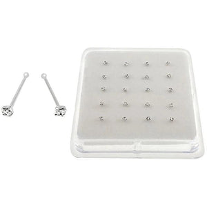 20 Pcs Straight Pin Nose Stud with Crystal End Ball Nose Piercing