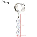 Stainless Steel CZ Pendant Ear Tunnels Plugs Earrings