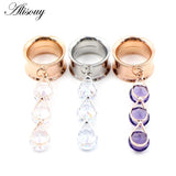 Stainless Steel CZ Pendant Ear Tunnels Plugs Earrings