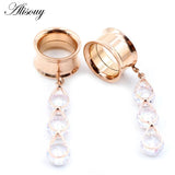 Stainless Steel CZ Pendant Ear Tunnels Plugs Earrings