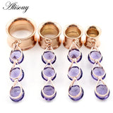 Stainless Steel CZ Pendant Ear Tunnels Plugs Earrings