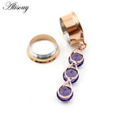 Stainless Steel CZ Pendant Ear Tunnels Plugs Earrings