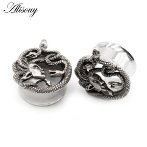 2pcs 6-25mm Unique Stainless Steel Snake Head Ear Tunnels Plugs Body Piercing