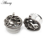 2pcs 6-25mm Unique Stainless Steel Snake Head Ear Tunnels Plugs Body Piercing