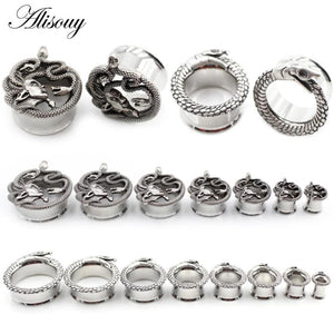 2pcs 6-25mm Unique Stainless Steel Snake Head Ear Tunnels Plugs Body Piercing