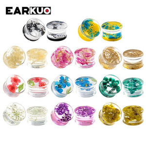 EARKUO Flower Acrylic Ear Plugs Gauges Tunnels 2PCS
