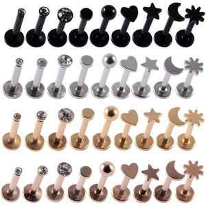 9PCS Surgical Steel Labret Studs Mixed Shapes Lip Piercing Moon Heart