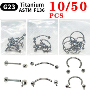 50 PCS Titanium Eyebrow Labret Lip Stud Septum Nose Ring Body Jewelry