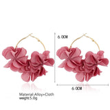Cloth Flower Hoop Earrings for Women