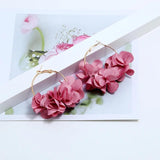 Cloth Flower Hoop Earrings for Women