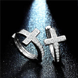 Geometrical Silver Cross Earrings with CZ Zircon Hoop for Women
