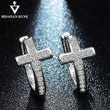 Geometrical Silver Cross Earrings with CZ Zircon Hoop for Women