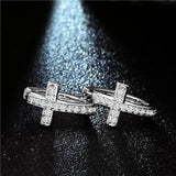 Geometrical Silver Cross Earrings with CZ Zircon Hoop for Women