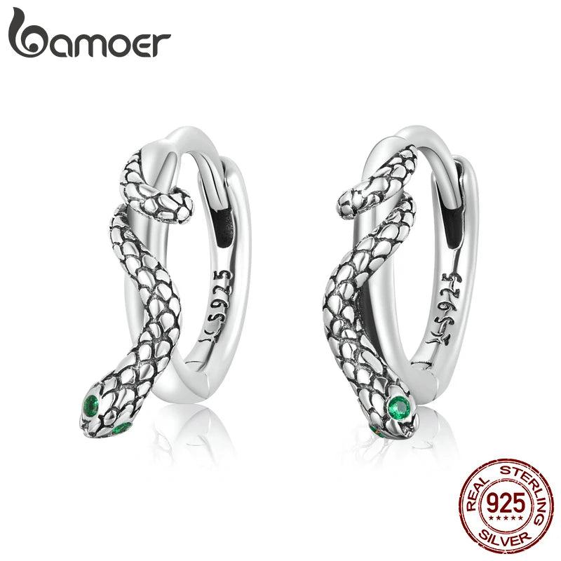 Bamoer 925 Silver Snake Green Zirconium Hoop Earrings Gift