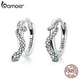 Bamoer 925 Silver Snake Green Zirconium Hoop Earrings Gift