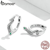 Bamoer 925 Silver Snake Green Zirconium Hoop Earrings Gift
