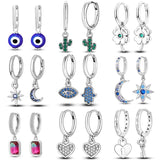 Fatima Hamsa Hand Eye Hoop Earrings Silver Earring Women Girls Teens