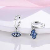 Fatima Hamsa Hand Eye Hoop Earrings Silver Earring Women Girls Teens