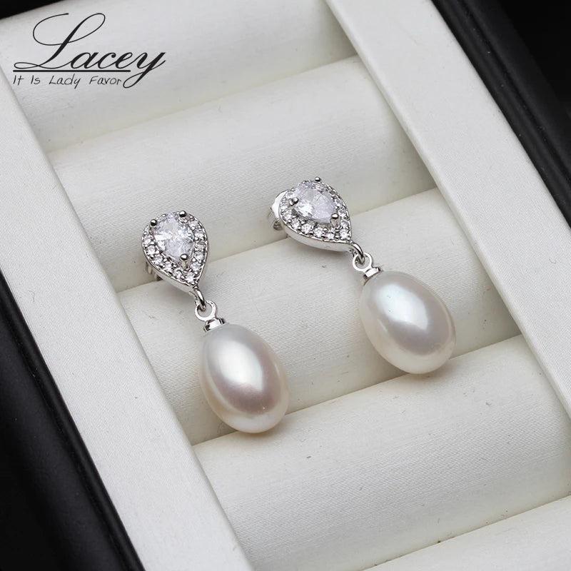 Freshwater Pearl Drop Earrings 925 Silver Wedding Jewelry