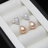 Freshwater Pearl Drop Earrings 925 Silver Wedding Jewelry
