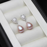 Freshwater Pearl Drop Earrings 925 Silver Wedding Jewelry